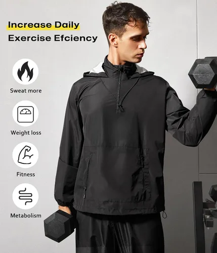 Miniatura 4 de Junlan - Chaqueta de sauna para hombre, chaqueta de sudor con cremallera, sudadera para entrenamiento, traje de sauna