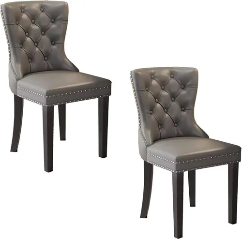 Miniatura 11 de Juego de sillas de comedor, sillas de comedor tapizadas de cuero, cómodas sillas de cocina, silla de vestíbulo con patas de madera resistentes