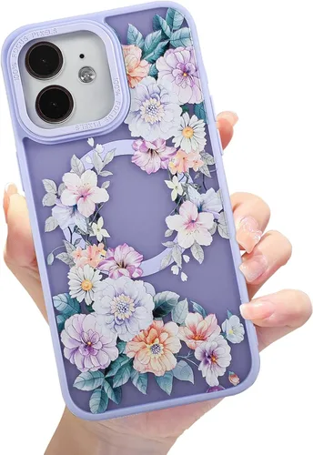 Miniatura 52 de Compatible con el teléfono 13 Pro - Funda magnética mate translúcida, de lujo, a prueba de golpes, magnética y con bonito patrón de flores, carcasa