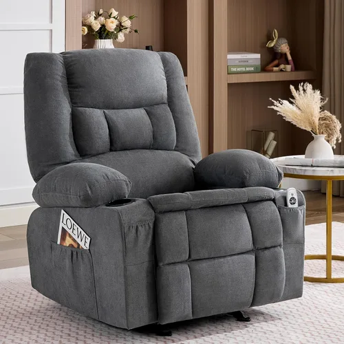 Miniatura 13 de Rocker Recliner Chair with Massage and Heat, Nursery Rocking Chairs for Living Room, Ergonomic Comfy Relining Chair with Cup Holders, USB Charge