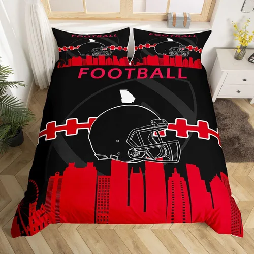 Erosebridal Funda de edredón de fútbol tamaño individual, juego de ropa de cama de fútbol para niños, niños y niñas, funda de edredón con 1 funda de