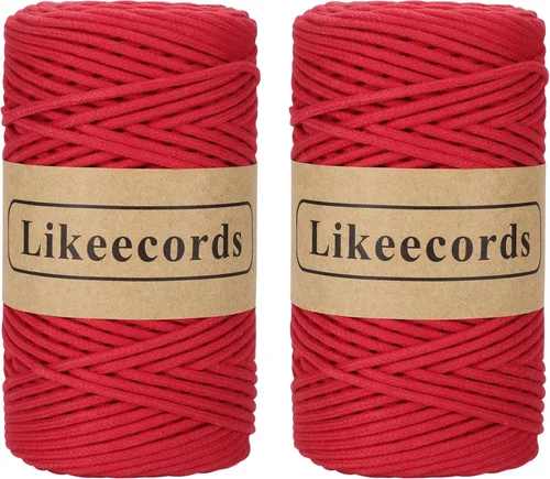Miniatura 66 de Cordón de Algodón Trenzado 3mm x 109 yardas - Cuerda de Macramé Colorida para Manualidades, Ganchos, Colgantes de Pared - 100% Algodón Natural