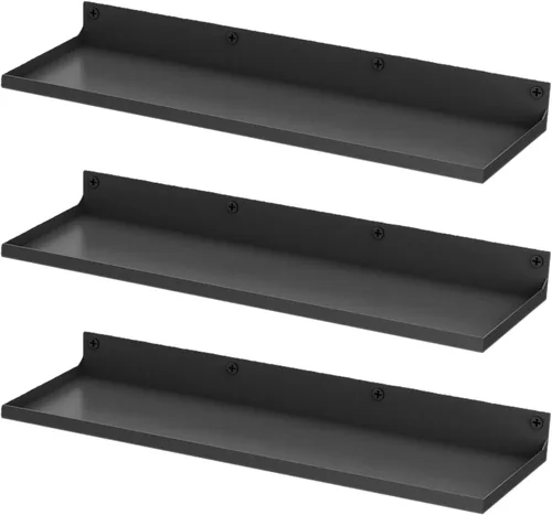 Paquete de 3 estantes flotantes de metal, estante grande montado en la pared de 17 x 6 pulgadas para almacenamiento, estantería negra para niños,
