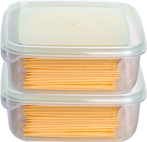 Paquete de 2 recipientes de almacenamiento para rebanadores de queso con tapas herméticas, mantiene la rebanada de queso fresco y delicioso