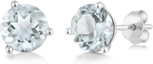 Miniatura 55 de Gem Stone King Aretes de oro de 14 quilates, 0.236 in, piedra natal redonda, Martini, 3 puntas, aretes de oro para mujer