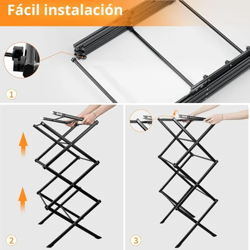 Miniatura 3 de Tendedero de ropa para el hogar, para interiores, plegable, para lavandería, 40 x 28.8 x 14.2 pulgadas, ahorro de espacio en interiores y Negro