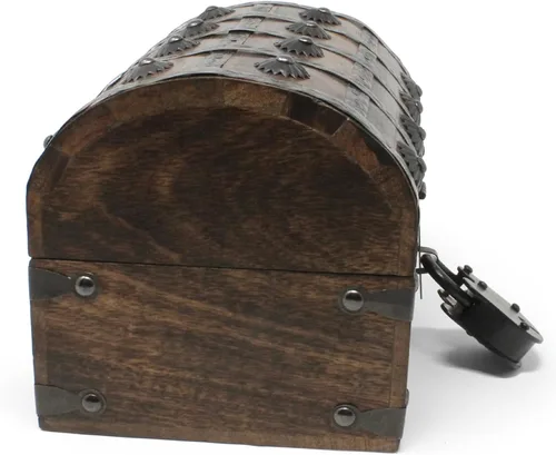 Miniatura 3 de Nautical Cove Cofre del tesoro de madera con forro acolchado de terciopelo y cerradura antigua con llaves de esqueleto (pequeño 8 x 6 x 6) – Cofre
