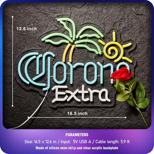 Miniatura 4 de Letrero de neón de Palm Tree Coron Beer para decoración de pared, bar, luces LED de cerveza extra, para hombre, cueva, pub, tienda, fiesta, club