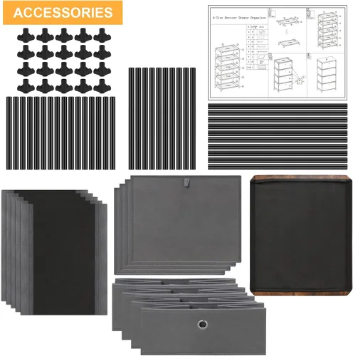 Miniatura 4 de HAITRAL Organizador de Cajones para Ropa, Cofre de Almacenamiento de Tela - Unidad Organizadora de Almacenamiento de 4 Cajones para Armario, Cómoda