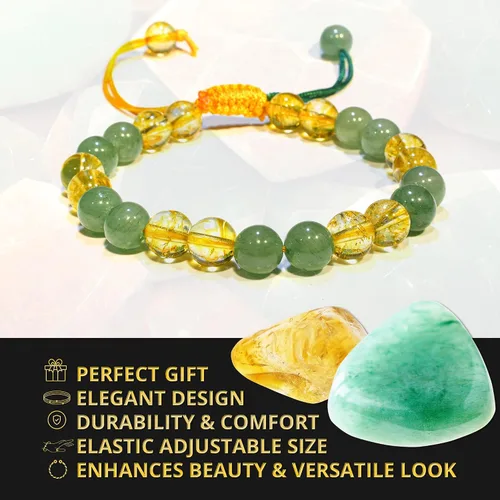 Miniatura 247 de Adjustable Crystal Bracelet – Gemstone Bead Bracelet with Adjustable Macrame String – Chic Gemstone Bracelet for Men and Women – 8mm Round Healing