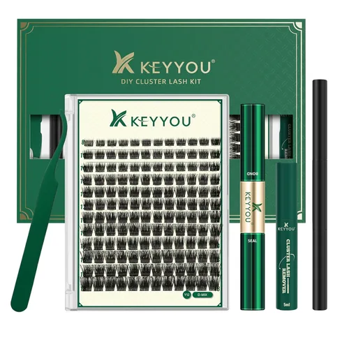 Miniatura 94 de KEYYOU Racimos de pestañas, 96 piezas de extensiones de pestañas DIY, rizado D de 16 mm, negro, realista, no irritante, fácil de colocar en casa