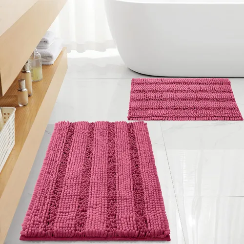 Miniatura 28 de Juego de alfombras de baño antideslizantes gruesas de felpilla lanuda FLOLEOPA, 2 piezas, alfombras de baño de goma termofusible espesada para baño