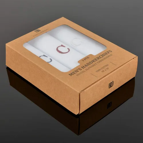 Miniatura 5 de Pañuelo inicial para hombre, monograma en caja, 3 piezas, 100% algodón