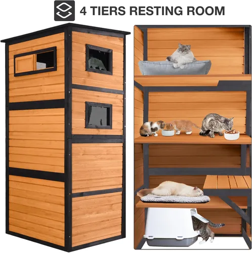 Miniatura 2 de Catio - Recinto para gatos al aire libre para múltiples gatos, resistente a la intemperie, casa grande para gatos con 4 niveles, 3 salas