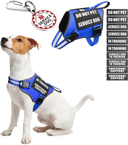 Miniatura 19 de Arnés de chaleco para perro de servicio+Etiqueta de identificación+10 parches, etiqueta de perro de servicio metálica y chaleco reflectante de apoyo