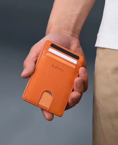 Miniatura 35 de Buffway Billetera delgada para hombre, minimalista con bolsillo frontal delgado, tarjetero de cuero con bloqueo RFID para viajes de trabajo
