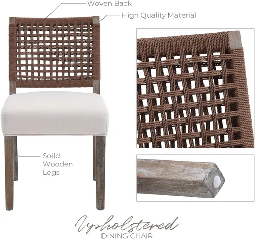 Miniatura 5 de LZAREAL Juego de 4 Sillas de Comedor Estilo Granja de Tela de Lino Tapizadas Silla Lateral de Acento, Sillas de Cocina y Comedor Modernas