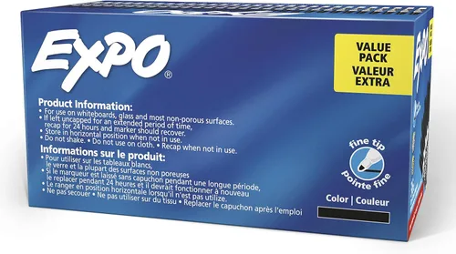 Miniatura 11 de EXPO Marcadores de borrado en seco, tinta de bajo olor, negro, punta fina, 36 unidades, se borran fácilmente, ideal para aula, hogar, oficina