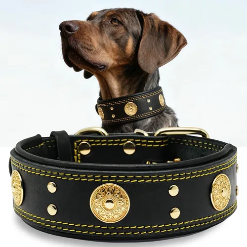 Miniatura 15 de Collar de cuero para perro, 2 pulgadas de ancho, collares de cuero genuino resistente, hecho a mano, suave y lujoso, la mejor opción llamativa