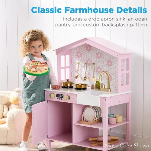 Miniatura 2 de Best Choice Products - Set de cocina de madera de juguete, juego de simulación para niños con almacenamiento de juguetes, perillas con clic