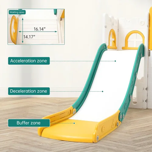 Miniatura 7 de Juego de toboganes 8 en 1 para niños, centro de actividades para interiores y exteriores, juego de tobogán escalador para niños con aro