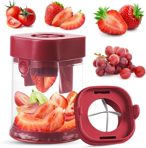 Miniatura 9 de Cortador de frutas pequeño, cortador creativo de fresas y uvas, haciendo rápidamente ensalada de frutas y verduras (negro)