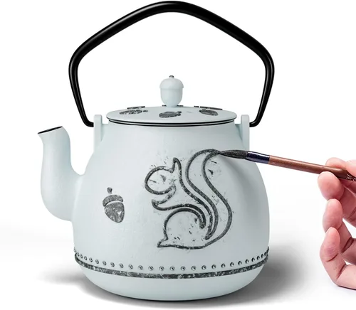 Miniatura 15 de Toptier - Tetera de hierro fundido, hervidor de té seguro para estufa japonés de hierro fundido, tetera de diseño de diamante con infusor removible