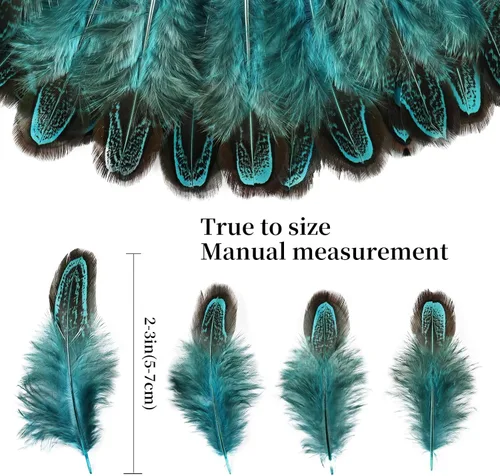 Miniatura 3 de FeelfunFeather 60 plumas de plumaje de faisán azul aguamarina de 2-3 pulgadas, plumas de plumaje naturales esponjosas moteadas para costura