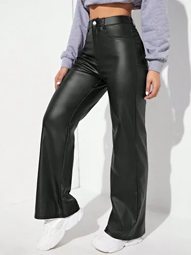 Miniatura 4 de MakeMeChic Pantalones de mezclilla elásticos de cintura alta y pierna recta para mujer