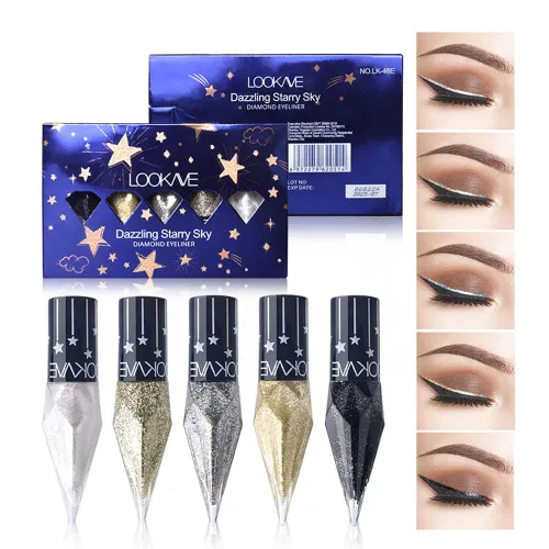 Go Ho Set colorido de delineador líquido con purpurina, 5 colores metálicos, blanco, negro, plateado, dorado, delineador de ojos, delineador de ojos