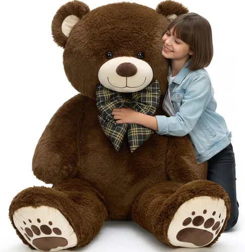 Miniatura 24 de Oso de peluche gigante de 4 pies, color marrón Lifesize Jumbo animal de peluche suave con pajarita y vientre grande para niños y niñas, oso