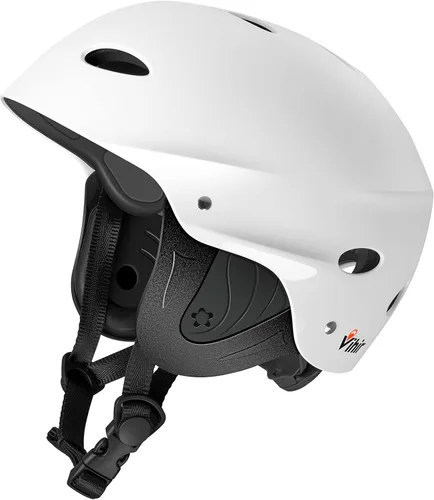 Vihir Casco ajustable para deportes acuáticos para adultos con orejas, perfecto para kayak, navegación, surf Blanco brillante
