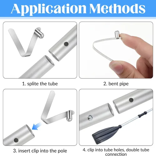Miniatura 4 de 8 clips de resorte de remo de kayak, clips de resorte de botón de acero inoxidable, clip de tubo de bloqueo, clip de pasador de tubo de bloqueo