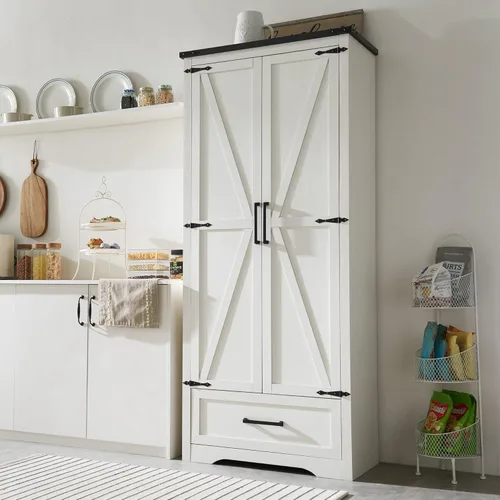 Miniatura 9 de Gabinete de despensa de cocina estilo granja - Gabinetes de almacenamiento de cocina de madera de 72" de alto con estantes ajustables y 2 puertas