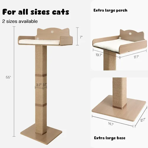 Miniatura 3 de Percha para ventana de gato con poste rascador de sisal grueso, hamaca para gatos para ventana con 3 ventosas mejoradas, poste rascador para gatos