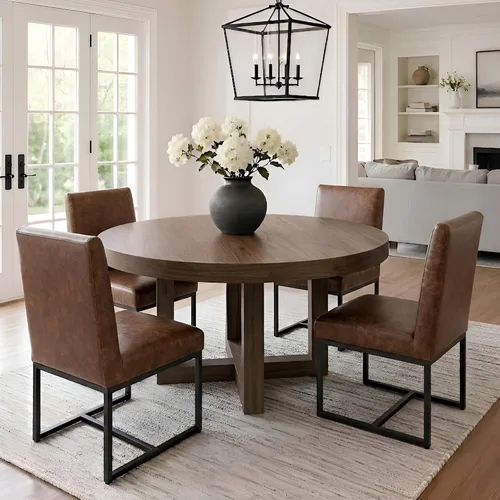 Miniatura 32 de VESCASA Sillas de comedor tapizadas de piel sintética con marco de metal negro, silla de cocina acolchada moderna de mediados de siglo