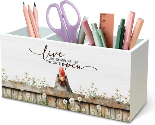 Miniatura 27 de DILSJ Organizador inspirador de 2 compartimentos para lápices, organizador para escritorio, amantes de los pollos regalos para mujeres, Live Like
