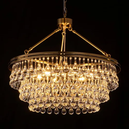 TOCHIC Candelabro moderno de cristal para comedor, candelabros dorados de 24 pulgadas, lámparas de techo alto, iluminación colgante de cristal para