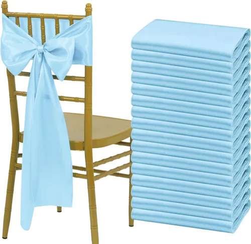 Miniatura 25 de Showgeous 60 cintas decorativas de satén negro para silla, lazos para decoración de banquetes, fiestas, baby shower, eventos (7 x 108 pulgadas)