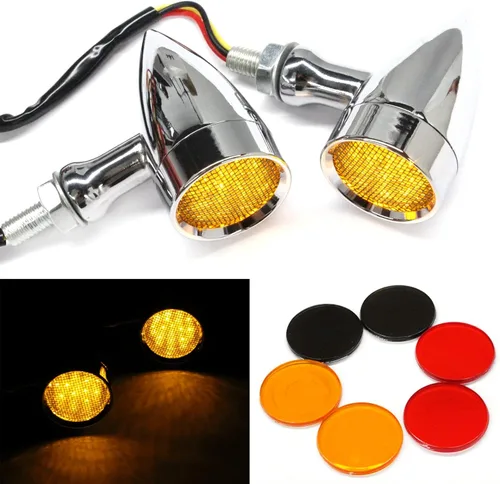 Miniatura 19 de 2 luces LED rojas de 15 piezas para motocicleta, luz de freno, intermitente, indicador de parada para Harley Honda Chopper (Luz roja cromada)