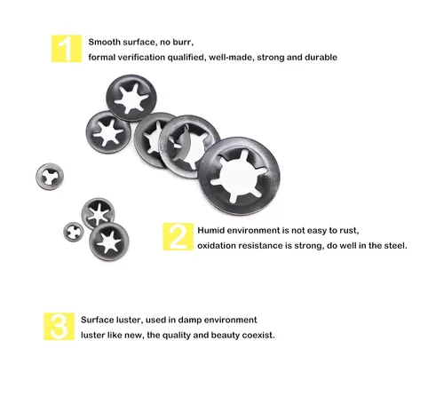 Miniatura 3 de Kit de surtido de 260 piezas [9 tamaños] de arandelas de seguridad con dientes internos Starlock negras, M2/M2.5/M3/M4/M5/M6/M8/M10/M12