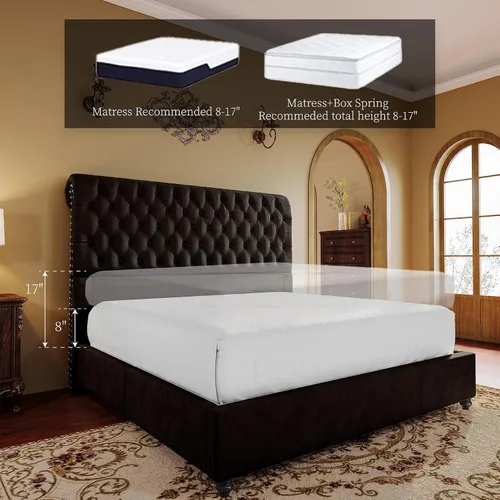 Miniatura 5 de PaPaJet Marco de Cama King Tapizado Marco de Cama de Plataforma con Cabecero de Trineo de 53" de Alto, Capitoné, No Necesita Somier, Fácil Montaje