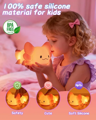 Miniatura 5 de ZKLiLi Luz Nocturna a Control Remoto para Niños con Forma de Ajolote, Linda Lámpara Regulable con Forma de Ajolote, Luz Nocturna con Temporizador