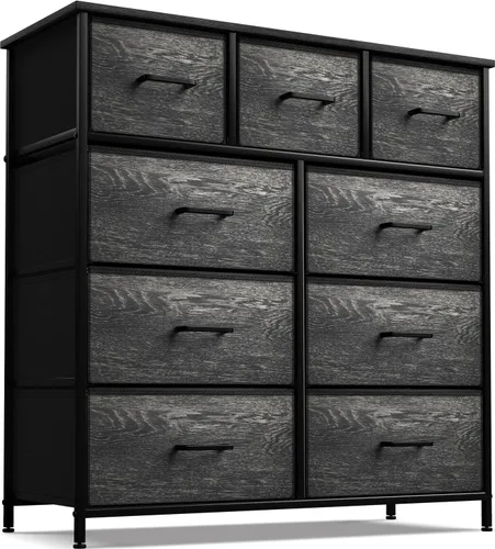Sorbus Cómoda con 9 cajones de madera sintética, organizador de almacenamiento para ropa, dormitorio, pasillo, sala de estar, armario y muebles de