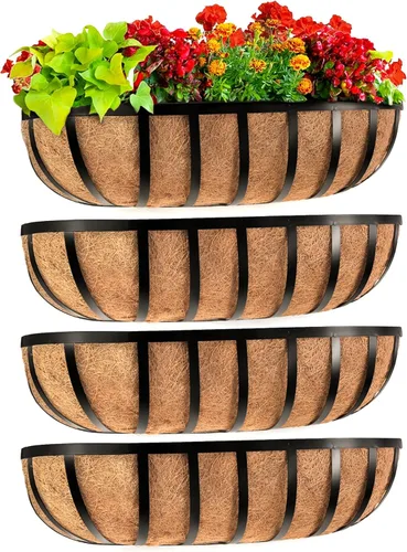 Sekcen Maceta de barandilla para ventana, terraza, balcón, riel de 24 pulgadas, para porche, valla, patio, exterior, paquete de 4