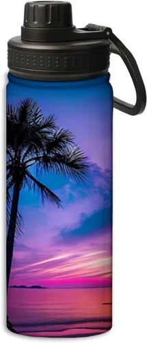 Miniatura 24 de Botella de agua deportiva a prueba de fugas con diseño de conejito junto a flores lilas, 18 onzas, de acero inoxidable duradero de doble pared