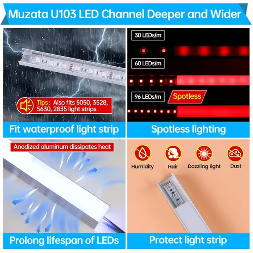 Miniatura 3 de Muzata Paquete de 10 canales LED de aluminio plateado con cubierta blanca lechosa U103 WW 1M de tamaño grande de 3.3 pies/3.3 ft