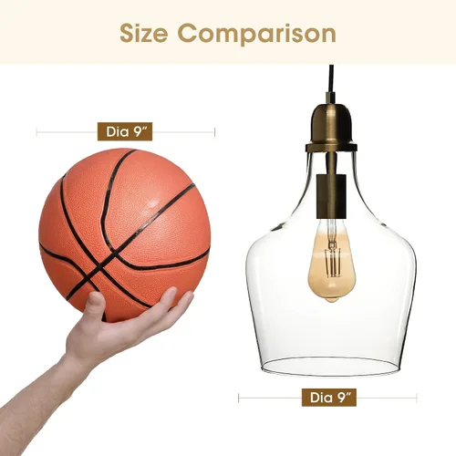 Miniatura 5 de INK+IVY Auburn - Iluminación colgante para comedor, luces industriales de cocina, lámpara colgante con forma de campana de vidrio soplado a mano