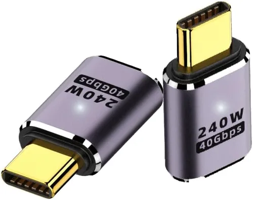 Paquete de 2 adaptadores de extensión USB 4.0 tipo C, extensor bidireccional de 40 Gbps, acoplador de carga rápida PD de 240 W, conector de video de