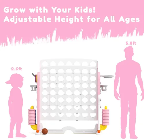 Miniatura 3 de KORIMEFA Juego gigante gigante de 4 a punta, 4 en una fila para niños y adultos, juego de 2.7 pies de alto para interiores y exteriores con 42 Rosa